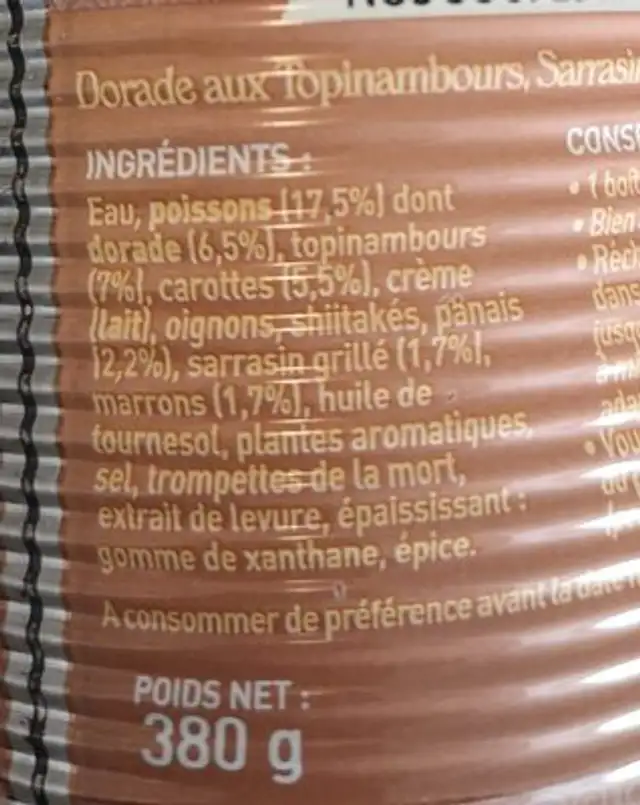 Nos soupes repas ingredients label