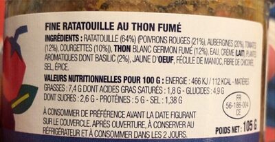 Fine ratatouille au thon fumé nutrition facts table
