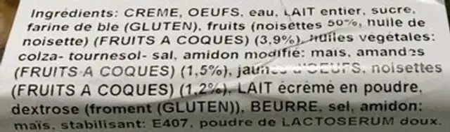Paris Brest ingredients label