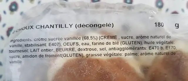 Chou Chantilly X2 ingredients label