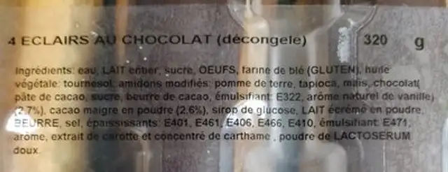 Eclairs Au Chocolat X4 ingredients label