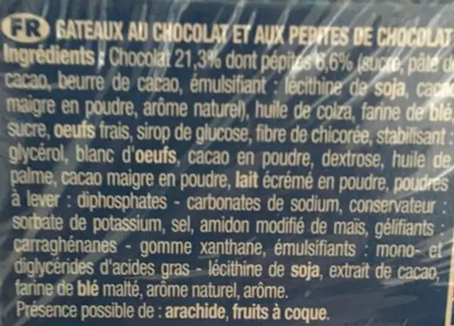 Gateau L'Original individuel chocolat pepites Brownie 30% rembourses ingredients label