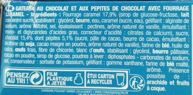 Mini Brownie Cœur Caramel ingredients label