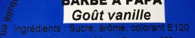 Barbe à Papa gôut vanille ingredients label