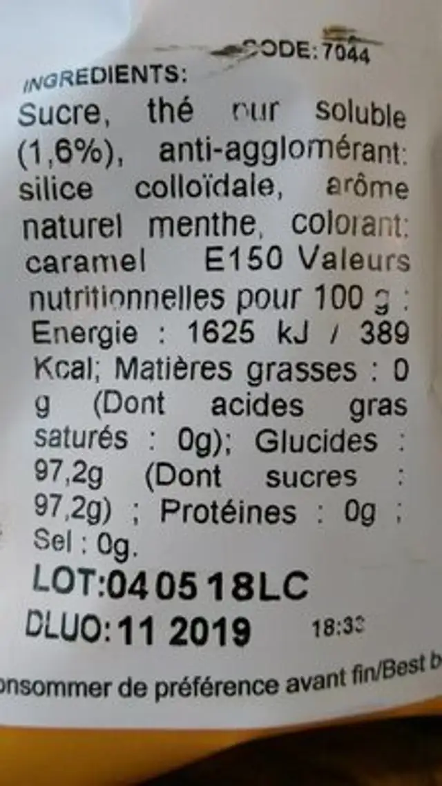 Top Cup - le gobelet magique - Thé à la menthe nutrition facts table