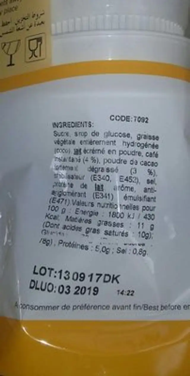 Top cop cappuccino caramel ingredients label