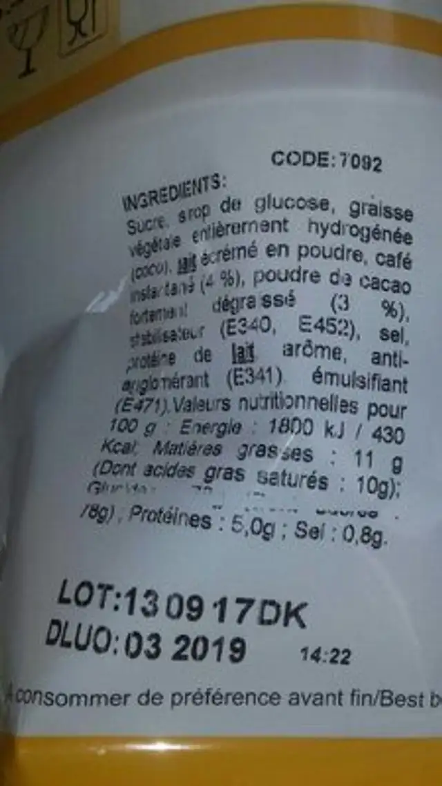 Top cop cappuccino caramel nutrition facts table