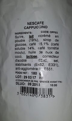Cappuccino ingredients label