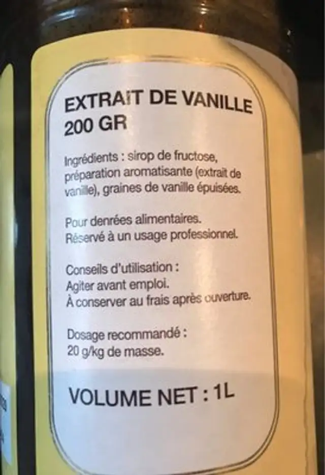Extrait de vanille ingredients label