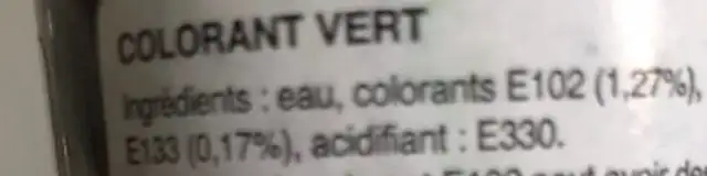 Colorant Vert ingredients label