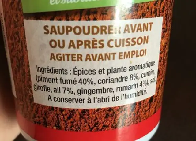Assaisonnement Barbecue ingredients label