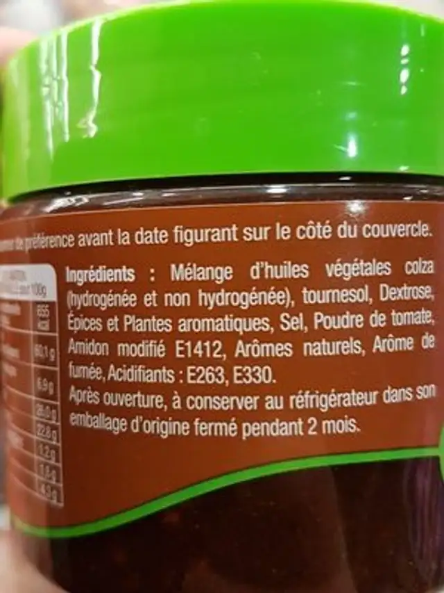 Les Marinades BBQ ingredients label