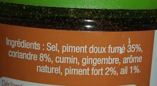 BBQ ingredients label