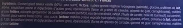 Dessert glacé vanille fraise ingredients label