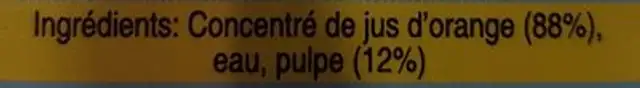 Concentré pour jus d'orange ingredients label