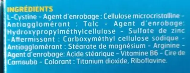 Cystineb6 Bailleul Comp Haaruitval ingredients label