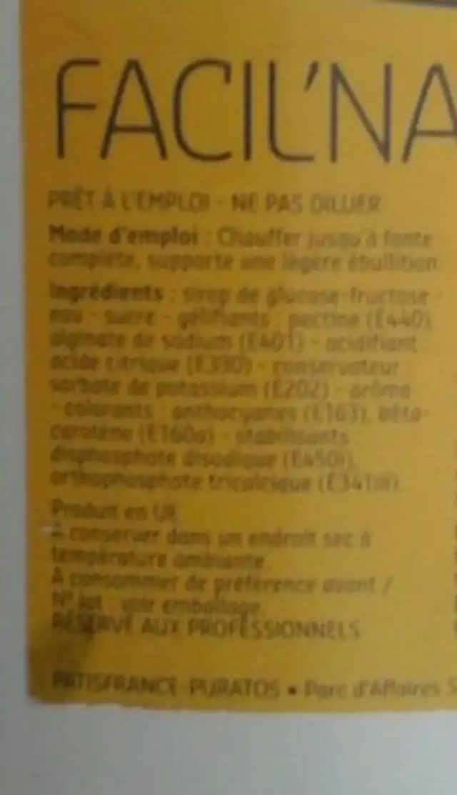 Facile naples blond ingredients label