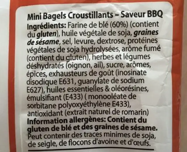 Rollis barbecue ingredients label