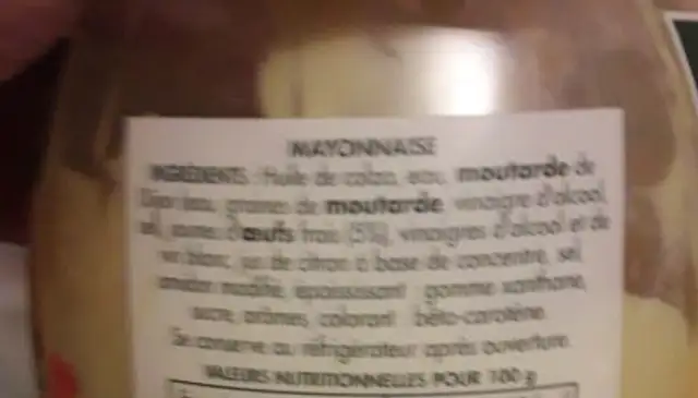 Mayo 770 g Bénédicta ingredients label