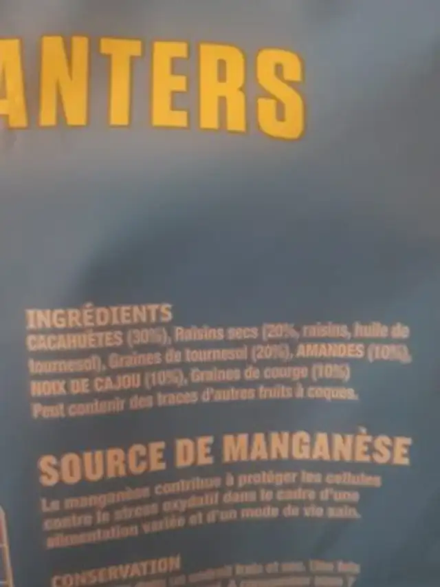 Trek Mix ingredients label