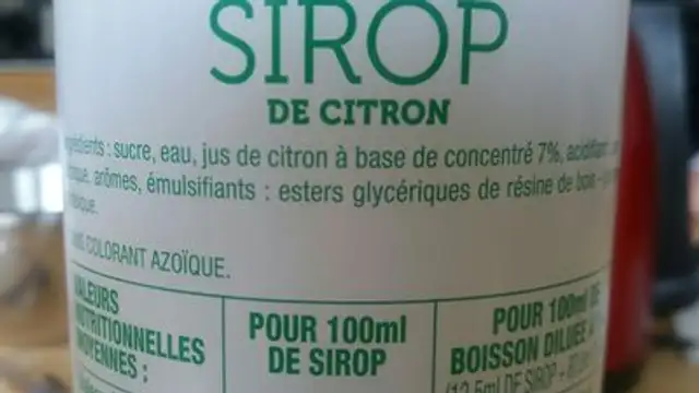 Sirop de citron ingredients label
