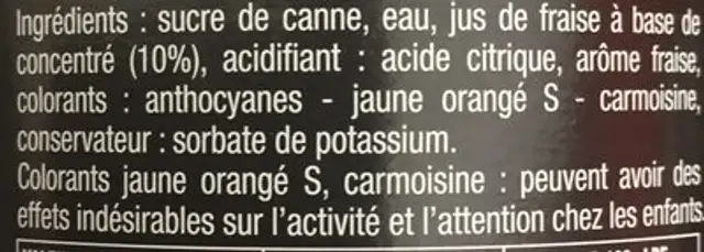 Sirop de fraise frigolet ingredients label
