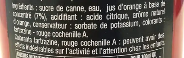 Sirop orange frigolet ingredients label