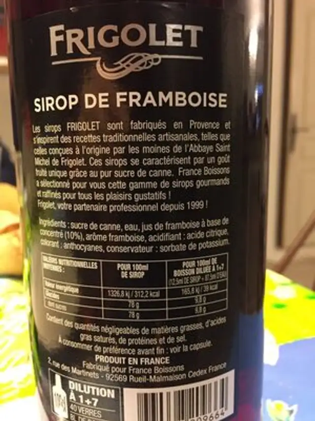 Framboise pur sucre de canne ingredients label