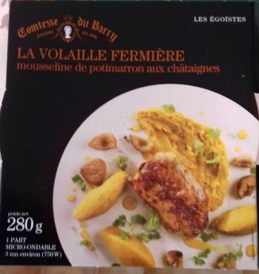La volaille fermière mousseline de potimarron aux châtaignes front packaging