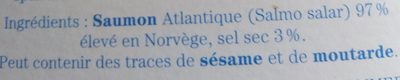 Le coeur de filet de saumon de Norvège ingredients label