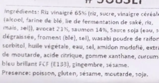 Chirashi saumon ingredients label