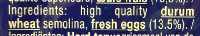 Spaghetti courts aux Oeufs frais ! ingredients label