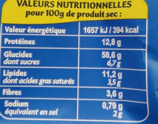 Ravioles 3 fromages nutrition facts table