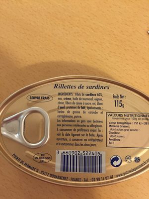 Sardinen-rillettes "Rillettes De Sardine" ingredients label