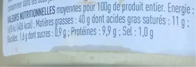 Foie de lotte nutrition facts table