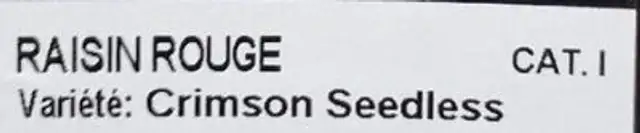 Raisins Rouges sans pépin ingredients label