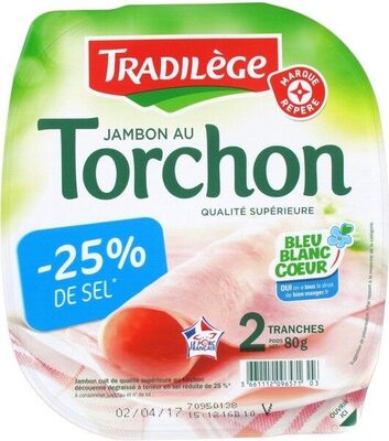 Jambon supérieur au torchon sans couenne 25% de sel en moins 2 tranches front packaging
