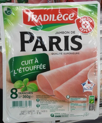 Jambon de Paris cuit à l'étouffée 8 tranches front packaging