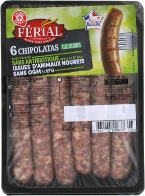 Chipolatas aux herbes sans antibiotiques et sans OGM x 6 front packaging