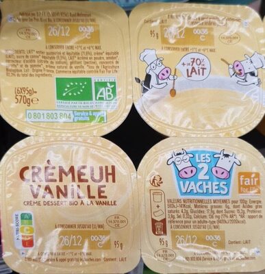 Les 2 Vaches Cremeuh Bio Vanille 95Gx6