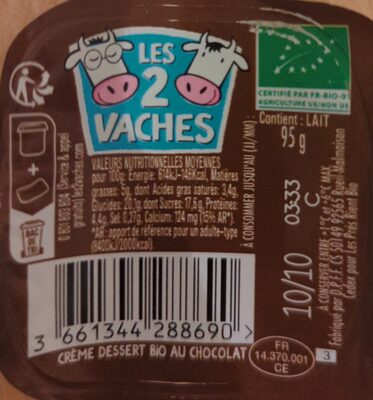 Crèmeuh chocolat nutrition facts table