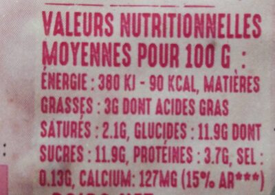 Faire Bien nutrition facts table