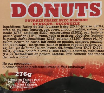 Donuts fourrés fraise avec glaçage et decor front packaging