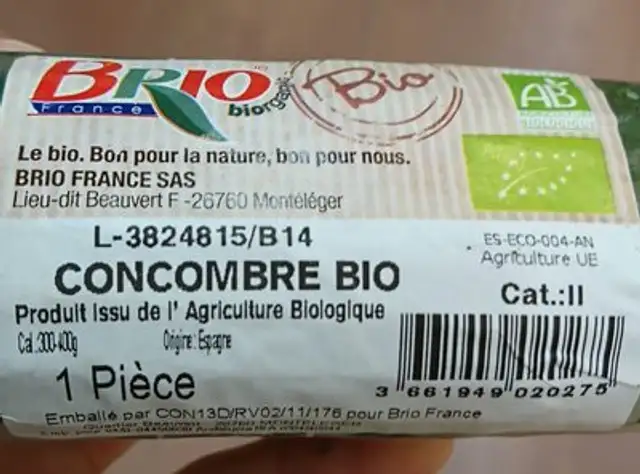 Concombre ingredients label