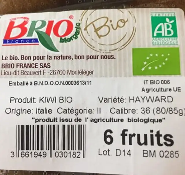 Kiwi ingredients label