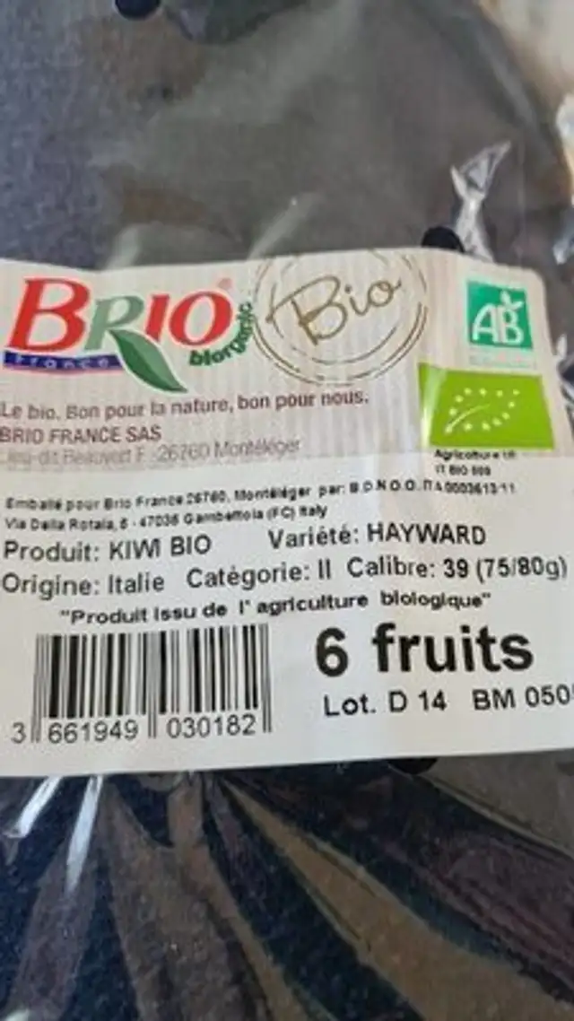 Kiwi nutrition facts table