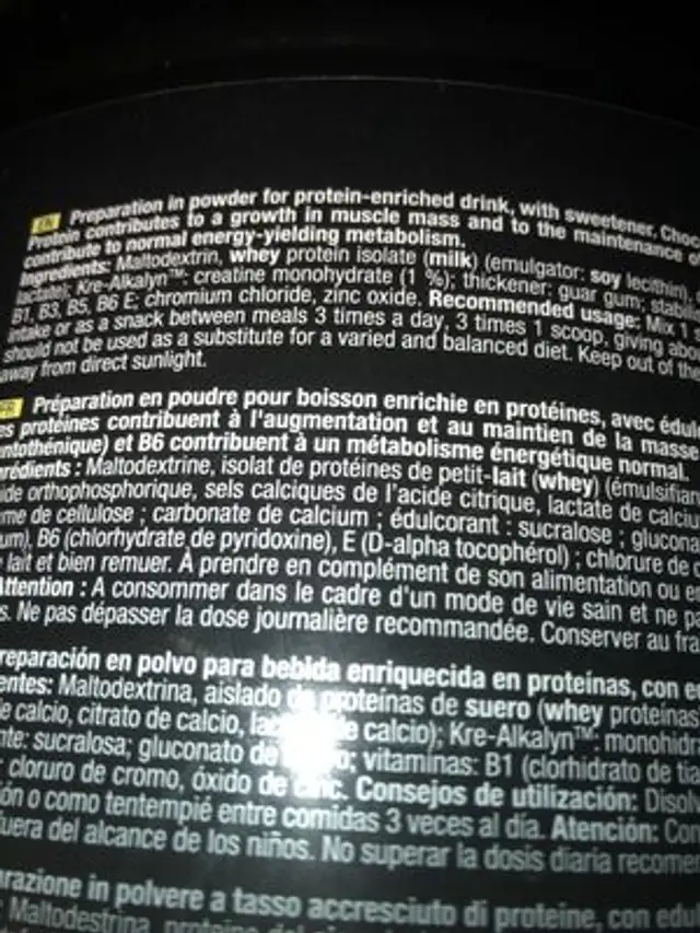 Black protein ingredients label