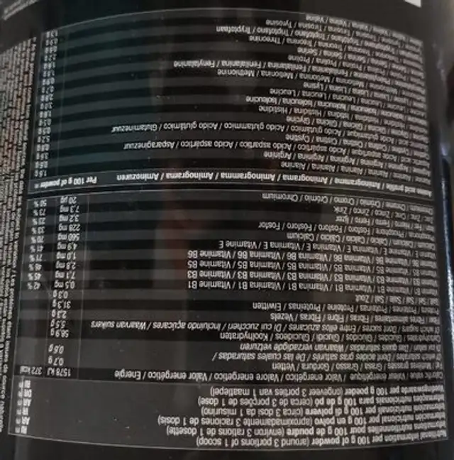 Black protein nutrition facts table
