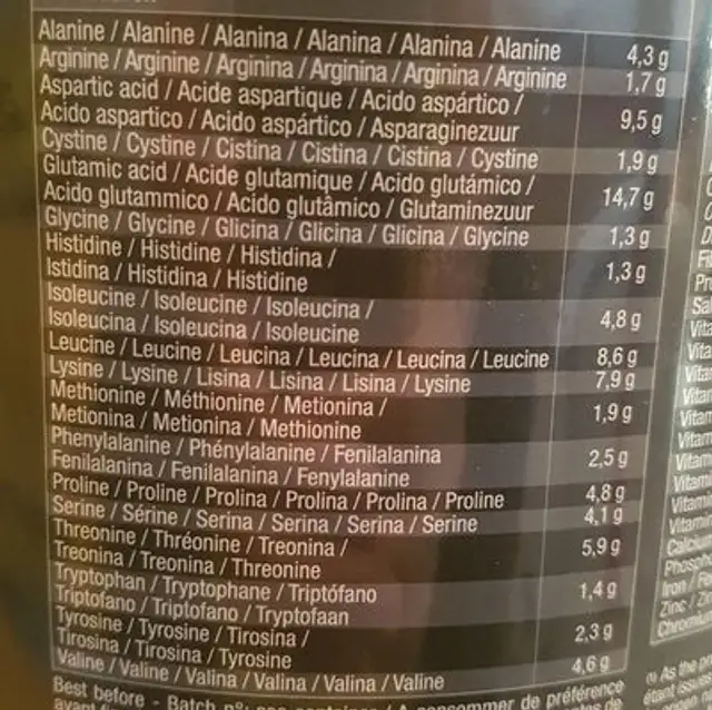 Whey Arkens ingredients label