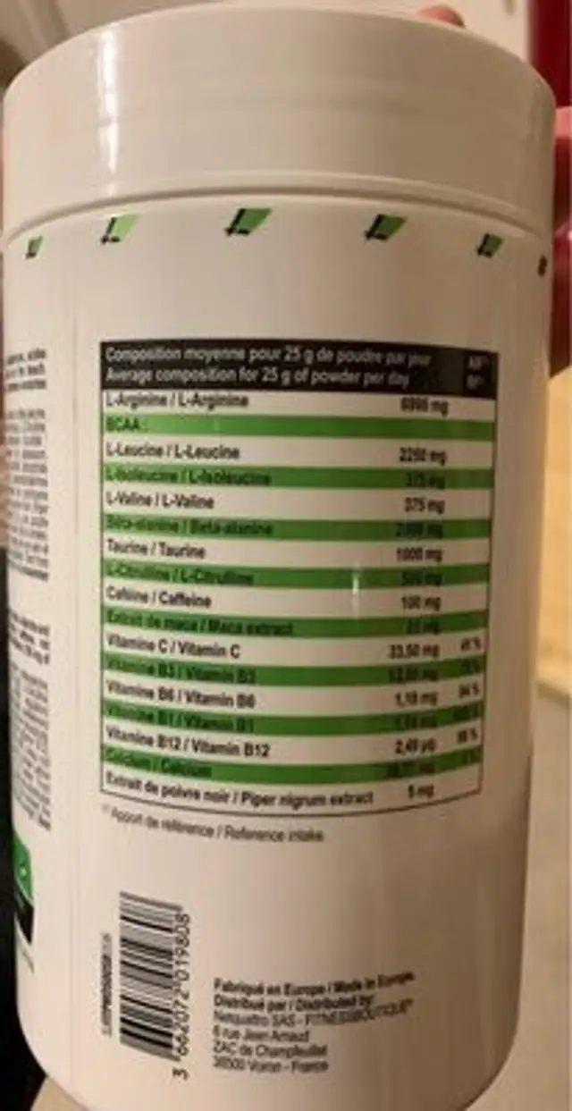 Pre workout harder nutrition facts table